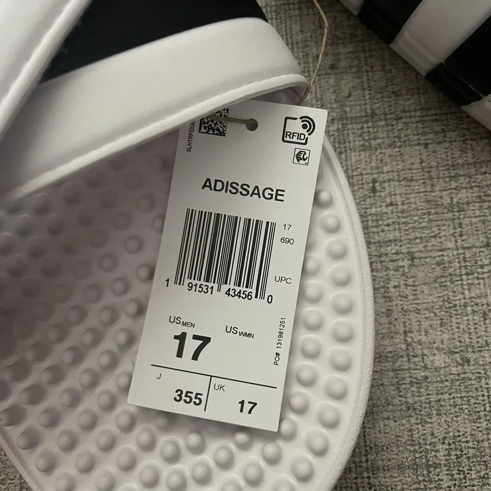 ADIDAS Unisex-Adult Adissage Slides Sandal Size 17 White NEW Beach‎ Pool Shower